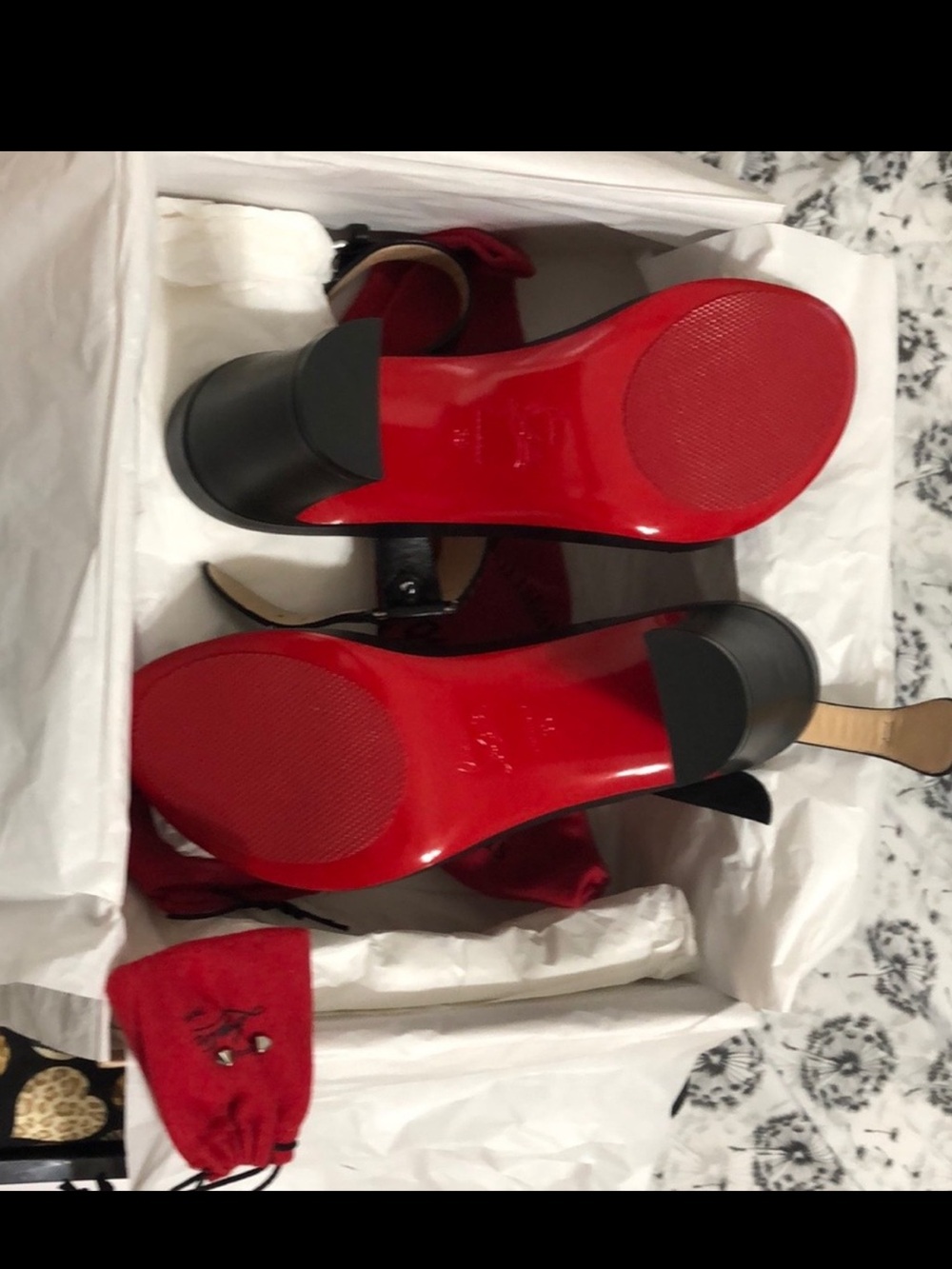 Christian Louboutin Black Leather Block Heel Sandals with Signature Red Soles - Picture 5 of 5